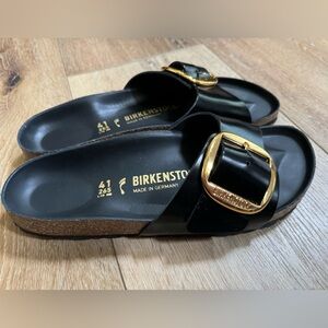 Birkenstock Madrid Big Buckle Natural Leather Patent Black Size 10